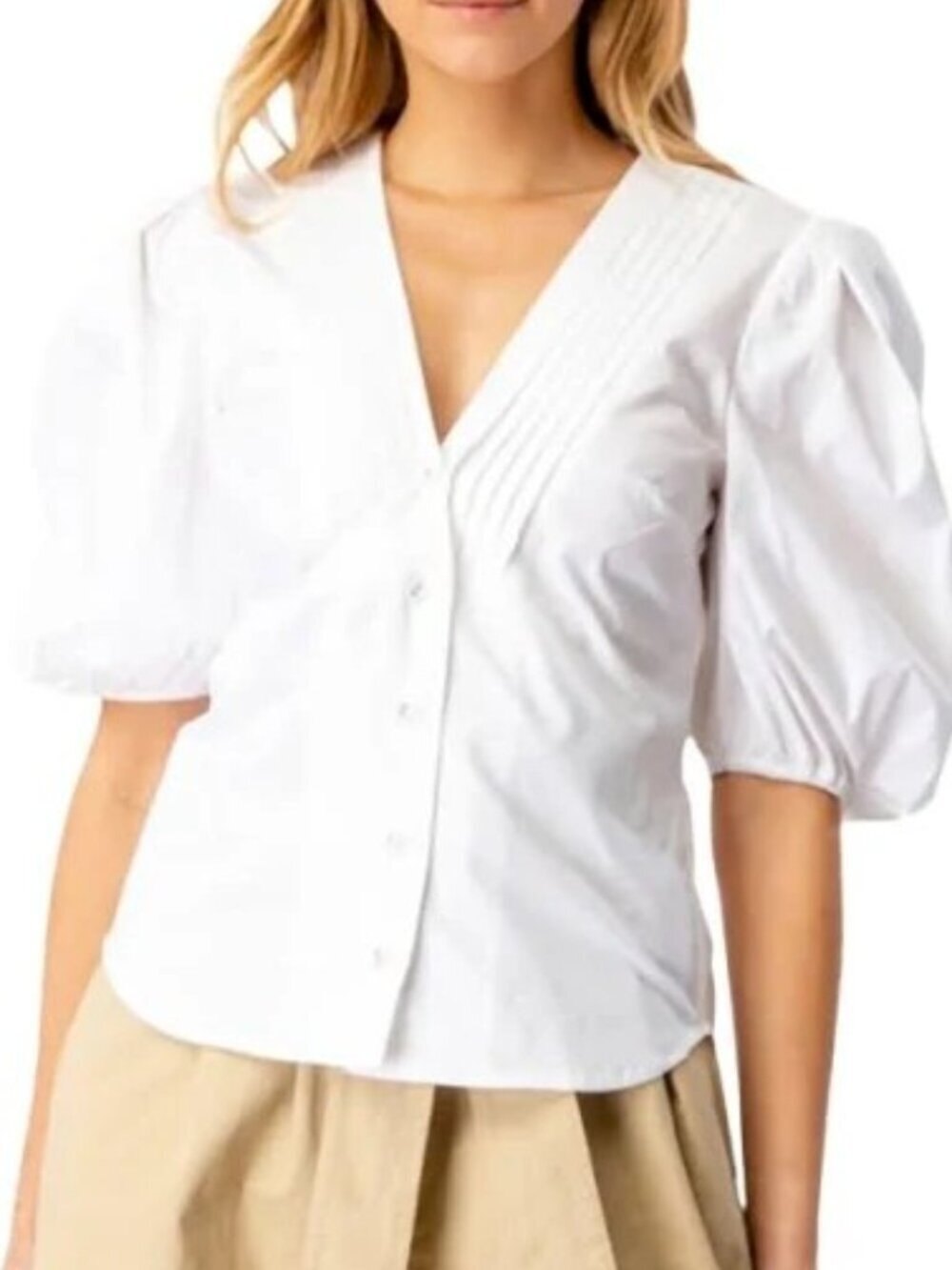 Bardot Hendi Puff Sleeve Cotton Poplin Blouse Size US 8